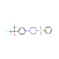 O=S(=O)(c1ccccc1)N1CCN(c2ccc(C(O)(C(F)(F)F)C(F)(F)F)cc2)CC1 ZINC000103261643