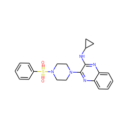 O=S(=O)(c1ccccc1)N1CCN(c2nc3ccccc3nc2NC2CC2)CC1 ZINC000144145196