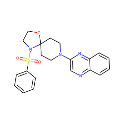 O=S(=O)(c1ccccc1)N1CCOC12CCN(c1cnc3ccccc3n1)CC2 ZINC000073167162