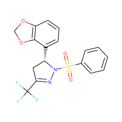 O=S(=O)(c1ccccc1)N1N=C(C(F)(F)F)C[C@@H]1c1cccc2c1OCO2 ZINC000299836673