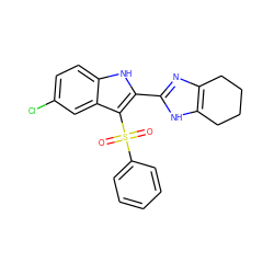 O=S(=O)(c1ccccc1)c1c(-c2nc3c([nH]2)CCCC3)[nH]c2ccc(Cl)cc12 ZINC000005974647