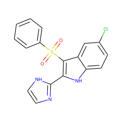 O=S(=O)(c1ccccc1)c1c(-c2ncc[nH]2)[nH]c2ccc(Cl)cc12 ZINC000005974648