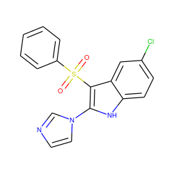 O=S(=O)(c1ccccc1)c1c(-n2ccnc2)[nH]c2ccc(Cl)cc12 ZINC000005974649