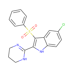 O=S(=O)(c1ccccc1)c1c(C2=NCCCN2)[nH]c2ccc(Cl)cc12 ZINC000006581570