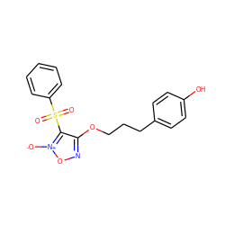 O=S(=O)(c1ccccc1)c1c(OCCCc2ccc(O)cc2)no[n+]1[O-] ZINC000028459500