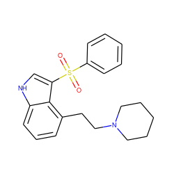 O=S(=O)(c1ccccc1)c1c[nH]c2cccc(CCN3CCCCC3)c12 ZINC000045348535