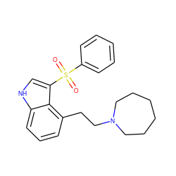 O=S(=O)(c1ccccc1)c1c[nH]c2cccc(CCN3CCCCCC3)c12 ZINC000045347803