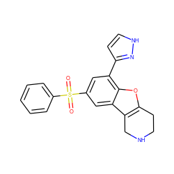 O=S(=O)(c1ccccc1)c1cc(-c2cc[nH]n2)c2oc3c(c2c1)CNCC3 ZINC000147546897