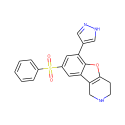 O=S(=O)(c1ccccc1)c1cc(-c2cn[nH]c2)c2oc3c(c2c1)CNCC3 ZINC000143596315