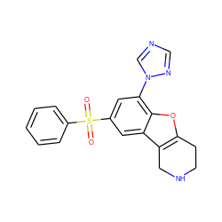 O=S(=O)(c1ccccc1)c1cc(-n2cncn2)c2oc3c(c2c1)CNCC3 ZINC000147573959