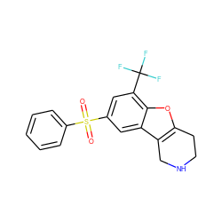 O=S(=O)(c1ccccc1)c1cc(C(F)(F)F)c2oc3c(c2c1)CNCC3 ZINC000147560047