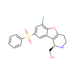 O=S(=O)(c1ccccc1)c1cc(Cl)c2oc3c(c2c1)[C@H](CO)NCC3 ZINC000143553182