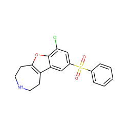 O=S(=O)(c1ccccc1)c1cc(Cl)c2oc3c(c2c1)CCNCC3 ZINC000143649739