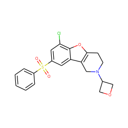 O=S(=O)(c1ccccc1)c1cc(Cl)c2oc3c(c2c1)CN(C1COC1)CC3 ZINC000147564404