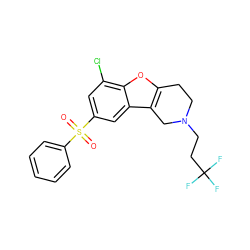 O=S(=O)(c1ccccc1)c1cc(Cl)c2oc3c(c2c1)CN(CCC(F)(F)F)CC3 ZINC000147506241