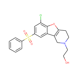 O=S(=O)(c1ccccc1)c1cc(Cl)c2oc3c(c2c1)CN(CCO)CC3 ZINC000147583260