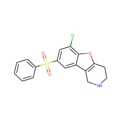 O=S(=O)(c1ccccc1)c1cc(Cl)c2oc3c(c2c1)CNCC3 ZINC000143471489