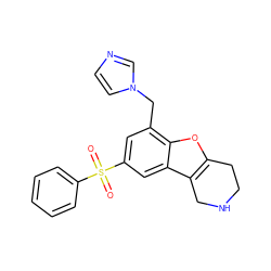 O=S(=O)(c1ccccc1)c1cc(Cn2ccnc2)c2oc3c(c2c1)CNCC3 ZINC000147613465