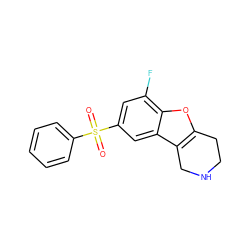 O=S(=O)(c1ccccc1)c1cc(F)c2oc3c(c2c1)CNCC3 ZINC000143600346