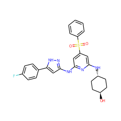 O=S(=O)(c1ccccc1)c1cc(Nc2cc(-c3ccc(F)cc3)[nH]n2)nc(N[C@H]2CC[C@H](O)CC2)c1 ZINC000299839849