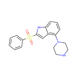 O=S(=O)(c1ccccc1)c1cc2c(N3CCNCC3)cccc2[nH]1 ZINC000003942803