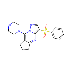 O=S(=O)(c1ccccc1)c1cnn2c(N3CCNCC3)c3c(nc12)CCC3 ZINC000049035902