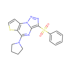 O=S(=O)(c1ccccc1)c1nnn2c1nc(N1CCCC1)c1sccc12 ZINC000004316466