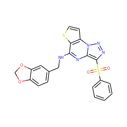 O=S(=O)(c1ccccc1)c1nnn2c1nc(NCc1ccc3c(c1)OCO3)c1sccc12 ZINC000020516287