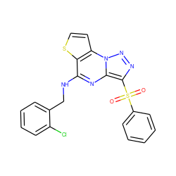 O=S(=O)(c1ccccc1)c1nnn2c1nc(NCc1ccccc1Cl)c1sccc12 ZINC000009116899