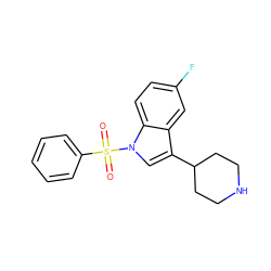 O=S(=O)(c1ccccc1)n1cc(C2CCNCC2)c2cc(F)ccc21 ZINC000028123892