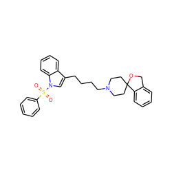 O=S(=O)(c1ccccc1)n1cc(CCCCN2CCC3(CC2)OCc2ccccc23)c2ccccc21 ZINC000169313087