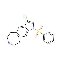 O=S(=O)(c1ccccc1)n1cc(Cl)c2cc3c(cc21)CCNCC3 ZINC000040916318