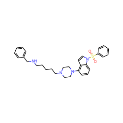 O=S(=O)(c1ccccc1)n1ccc2c(N3CCN(CCCCCNCc4ccccc4)CC3)cccc21 ZINC001772586782