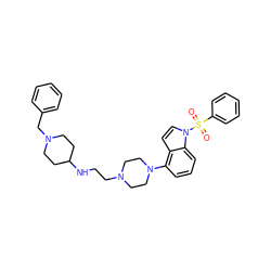 O=S(=O)(c1ccccc1)n1ccc2c(N3CCN(CCNC4CCN(Cc5ccccc5)CC4)CC3)cccc21 ZINC001772619627