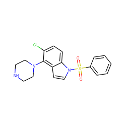 O=S(=O)(c1ccccc1)n1ccc2c(N3CCNCC3)c(Cl)ccc21 ZINC000028523683