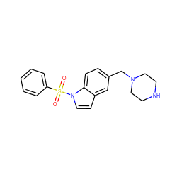 O=S(=O)(c1ccccc1)n1ccc2cc(CN3CCNCC3)ccc21 ZINC000043196747