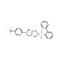 O=S(=O)(c1ccccc1-c1ccccc1)N1C[C@@H]2CN(c3ccc(C(F)(F)F)cn3)C[C@@H]2C1 ZINC000167171866