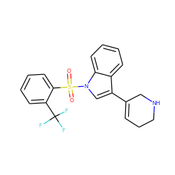 O=S(=O)(c1ccccc1C(F)(F)F)n1cc(C2=CCCNC2)c2ccccc21 ZINC000028525113