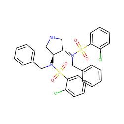 O=S(=O)(c1ccccc1Cl)N(Cc1ccccc1)[C@H]1CNC[C@@H]1N(Cc1ccccc1)S(=O)(=O)c1ccccc1Cl ZINC000095543548