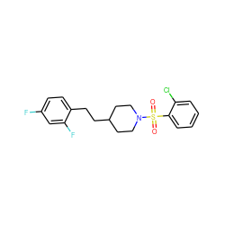 O=S(=O)(c1ccccc1Cl)N1CCC(CCc2ccc(F)cc2F)CC1 ZINC000036270450