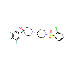 O=S(=O)(c1ccccc1Cl)N1CCC(N2CCC(O)(c3cc(F)c(F)c(F)c3)CC2)CC1 ZINC000029125776