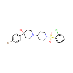 O=S(=O)(c1ccccc1Cl)N1CCC(N2CCC(O)(c3ccc(Br)cc3)CC2)CC1 ZINC000029125833