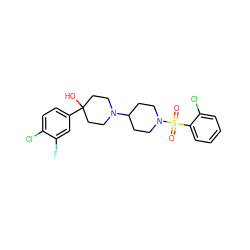 O=S(=O)(c1ccccc1Cl)N1CCC(N2CCC(O)(c3ccc(Cl)c(F)c3)CC2)CC1 ZINC000029125778