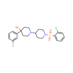 O=S(=O)(c1ccccc1Cl)N1CCC(N2CCC(O)(c3cccc(Cl)c3)CC2)CC1 ZINC000029125834