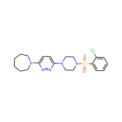 O=S(=O)(c1ccccc1Cl)N1CCN(c2ccc(N3CCCCCC3)nn2)CC1 ZINC000585174836