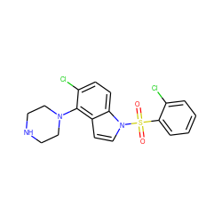 O=S(=O)(c1ccccc1Cl)n1ccc2c(N3CCNCC3)c(Cl)ccc21 ZINC000028523367