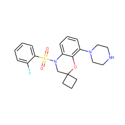 O=S(=O)(c1ccccc1F)N1CC2(CCC2)Oc2c(N3CCNCC3)cccc21 ZINC000028948485