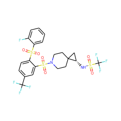 O=S(=O)(c1ccccc1F)c1ccc(C(F)(F)F)cc1S(=O)(=O)N1CCC2(CC1)C[C@@H]2NS(=O)(=O)C(F)(F)F ZINC000049761873