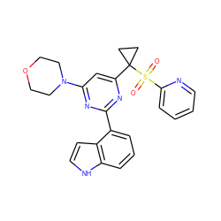 O=S(=O)(c1ccccn1)C1(c2cc(N3CCOCC3)nc(-c3cccc4[nH]ccc34)n2)CC1 ZINC000095581172