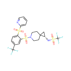 O=S(=O)(c1ccccn1)c1ccc(C(F)(F)F)cc1S(=O)(=O)N1CCC2(CC1)C[C@@H]2NS(=O)(=O)C(F)(F)F ZINC000049757484